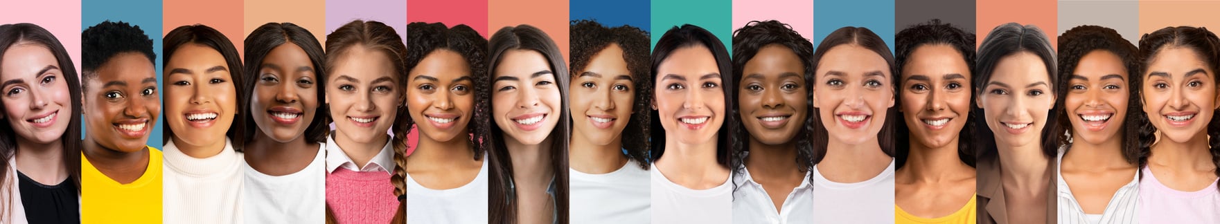 Collage of Diverse Smiling Female Faces of Different Race and Age